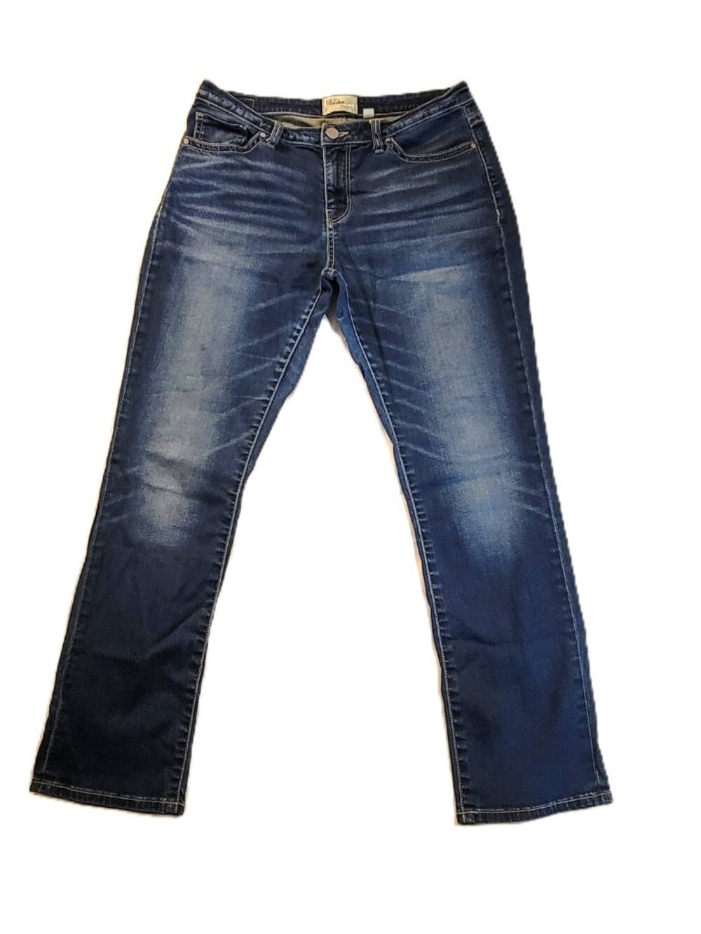 BKE Straight Leg Jeans Womens 30x29 Dark Wash Whisker Fade Stretch Denim